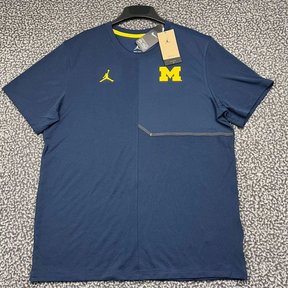 Air Jordan Michigan Wolverines Dri-FIT Shirt Men Large Navy Short Sleeve New